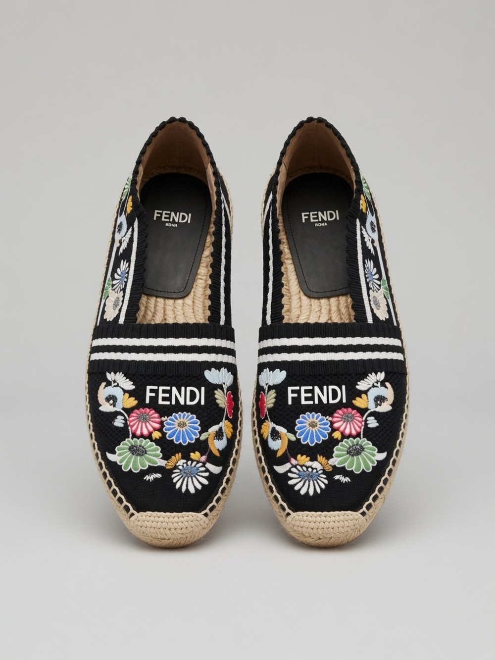 Fendi Black Embroidered Floral Espadrilles with Multicolor Accents - Picture 2 of 4